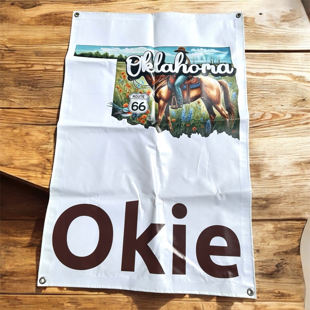 Oklahoma Okie Route 66 Cowboy Vinyl Banner 36x24‎ Western State Decor